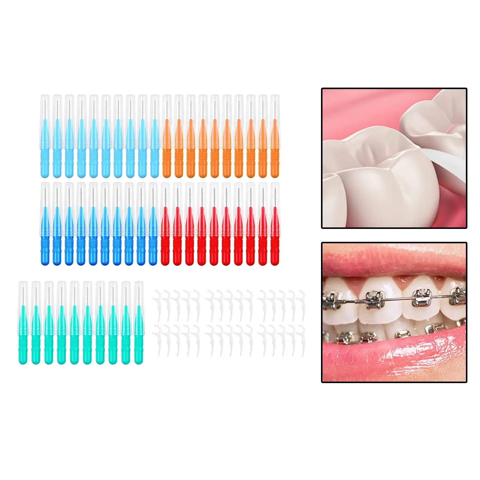 50x Interdental Brushes for Removing Food and Plaque Between Teeth 2/2.5/3mm Portable 30Pcs Floss Sticks Teeth Cleaners
