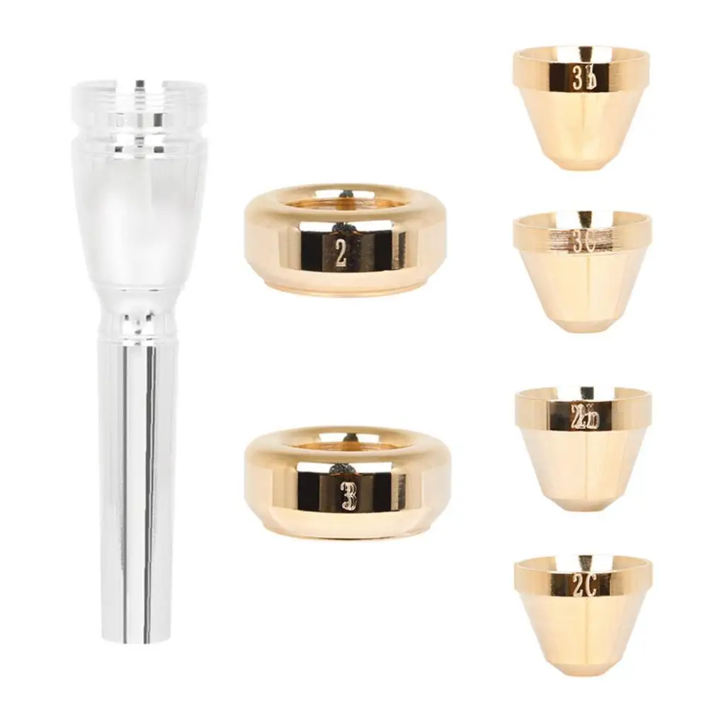 Brass Trumpet Mouthpiece Durable Standard Size Mouth Strength Training Brass Exercise Device with 6 Trumpet Mouthpiece Head