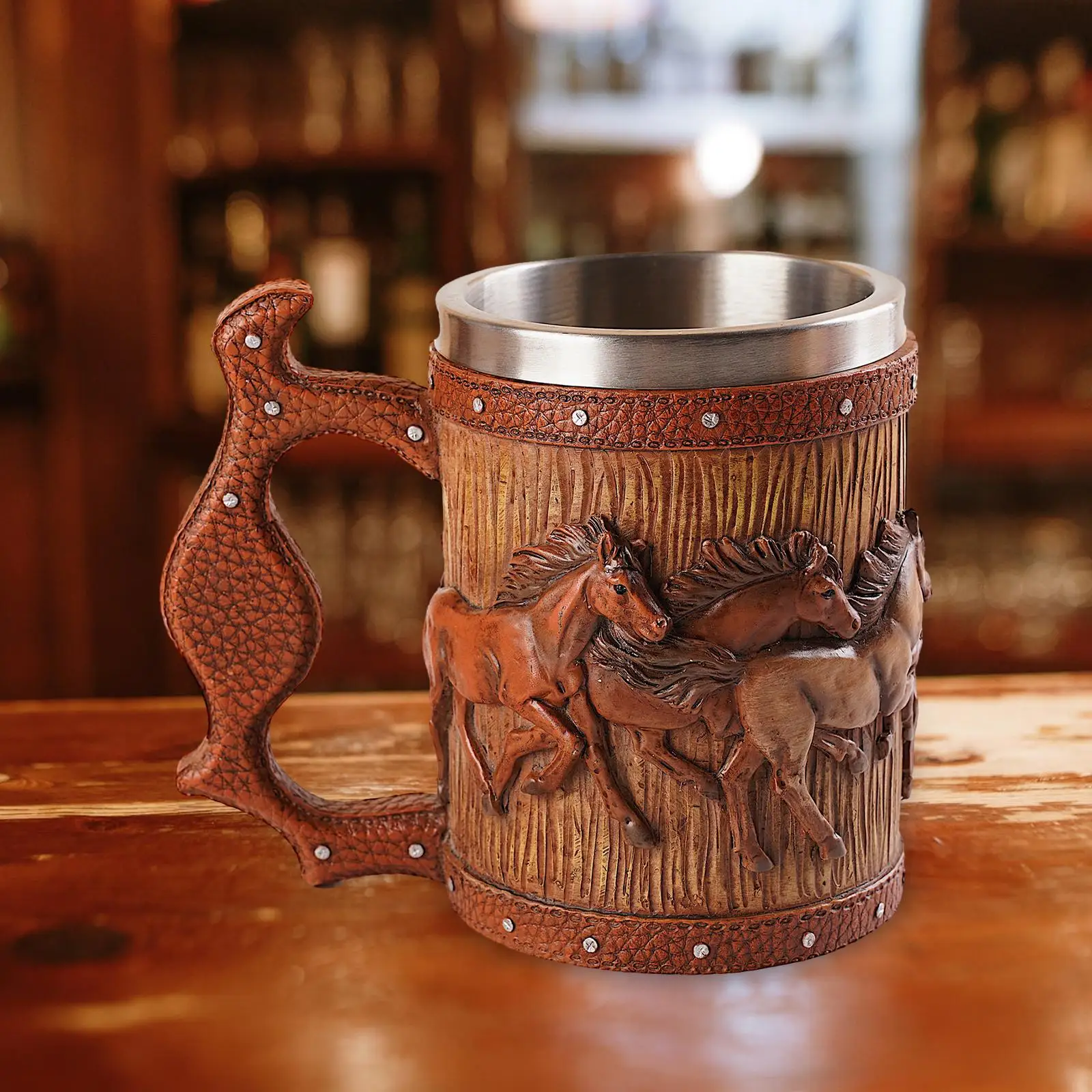 Barrel Beer Mug Resin Home Decor Rustic Handcrafted Bar Accessories Tumbler Mug Drinkware for Juice Milk Bar Restaurant Party