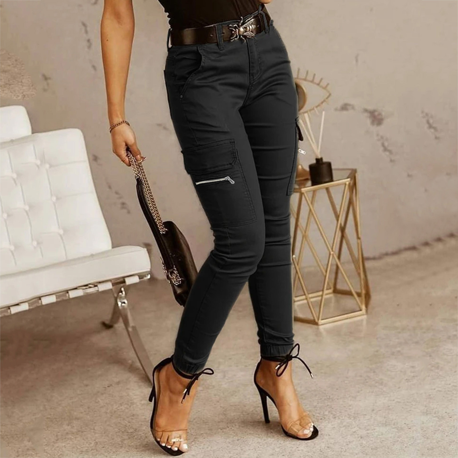 Y2K Pants Women Cargo Pants With Pockets Sweatpants Streetwear Ladies Casual Solid Color Slim Fit Trousers Pantalones De Muje...