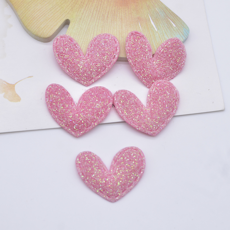 100 Stück 25 x 20 mm Bling-Herz-gepolsterte Glitzer-Stoff-Applikationen für DIY-Kopfbedeckungen, Schleife, Dekor, Zubehör, Basteln, Kleidung, Nähen – Detail 5
