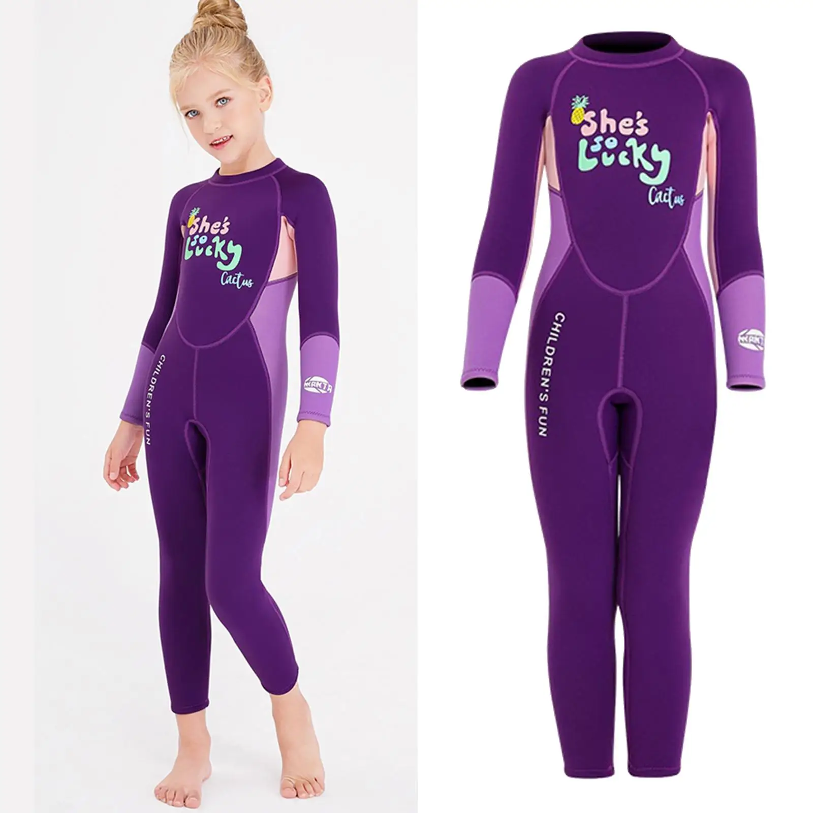 Girls Wetsuit Kids Thermal Swimsuit - 2.5mm Neoprene Children Swimwear, Sun Diving Snorkelling Suit, Purple