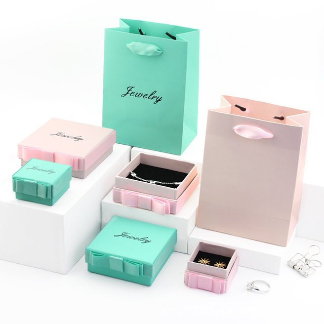 Accessories Packing Box High Quality Black Box With Green Ribbon Bow For  Jewelry Necklace Bracelet Ring Earing Package