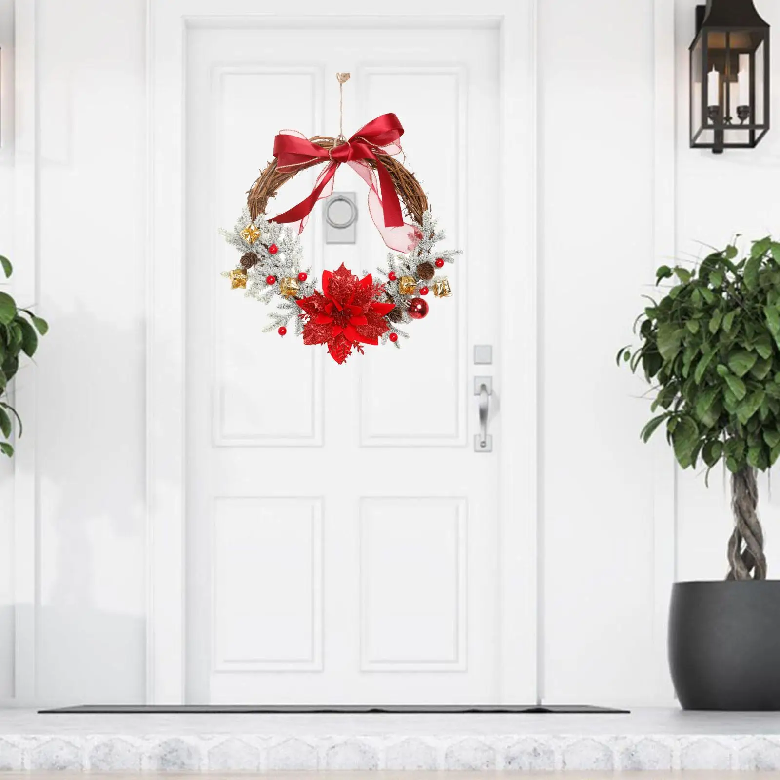 Christmas Wreath Christmas Garland Artificial Wreath Ornament Front Door Hanging Wreath for Porch Wall Home Farmhouse Decoration