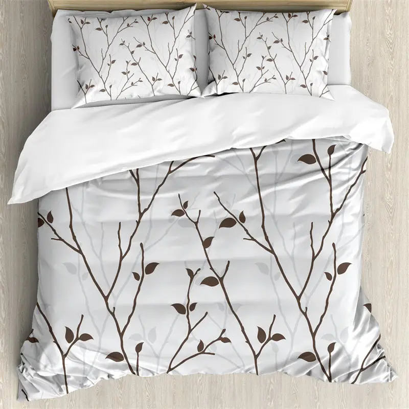 Botanical Leaves Duvet Cover Floral Print King Bedding Set Soft Microfiber Geometric Pattern Comforter Cover With 2 Pillowcases