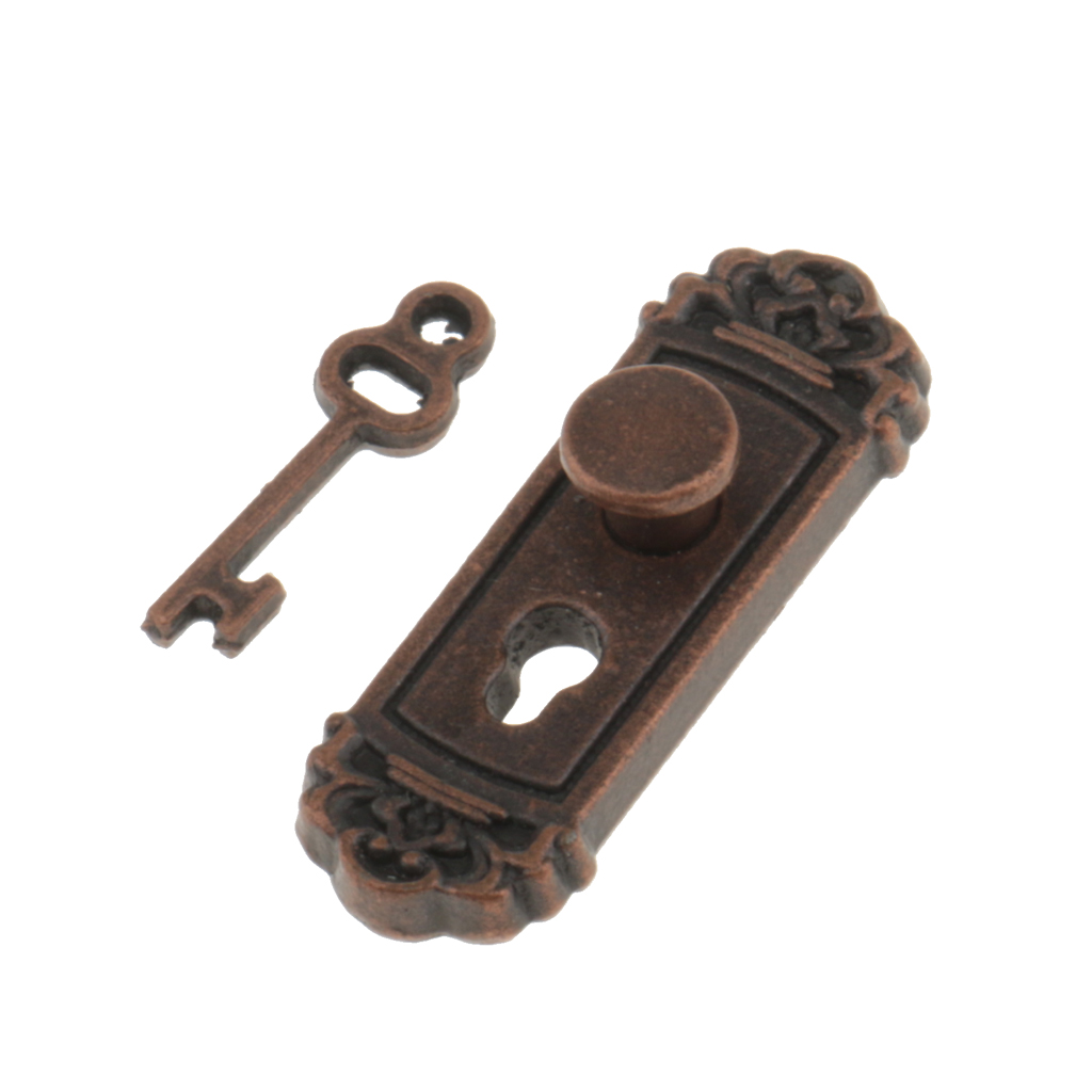 12th Scale Metal Door Handle Knob Plate And 2 Piece Miniature Dollhouse Key Set