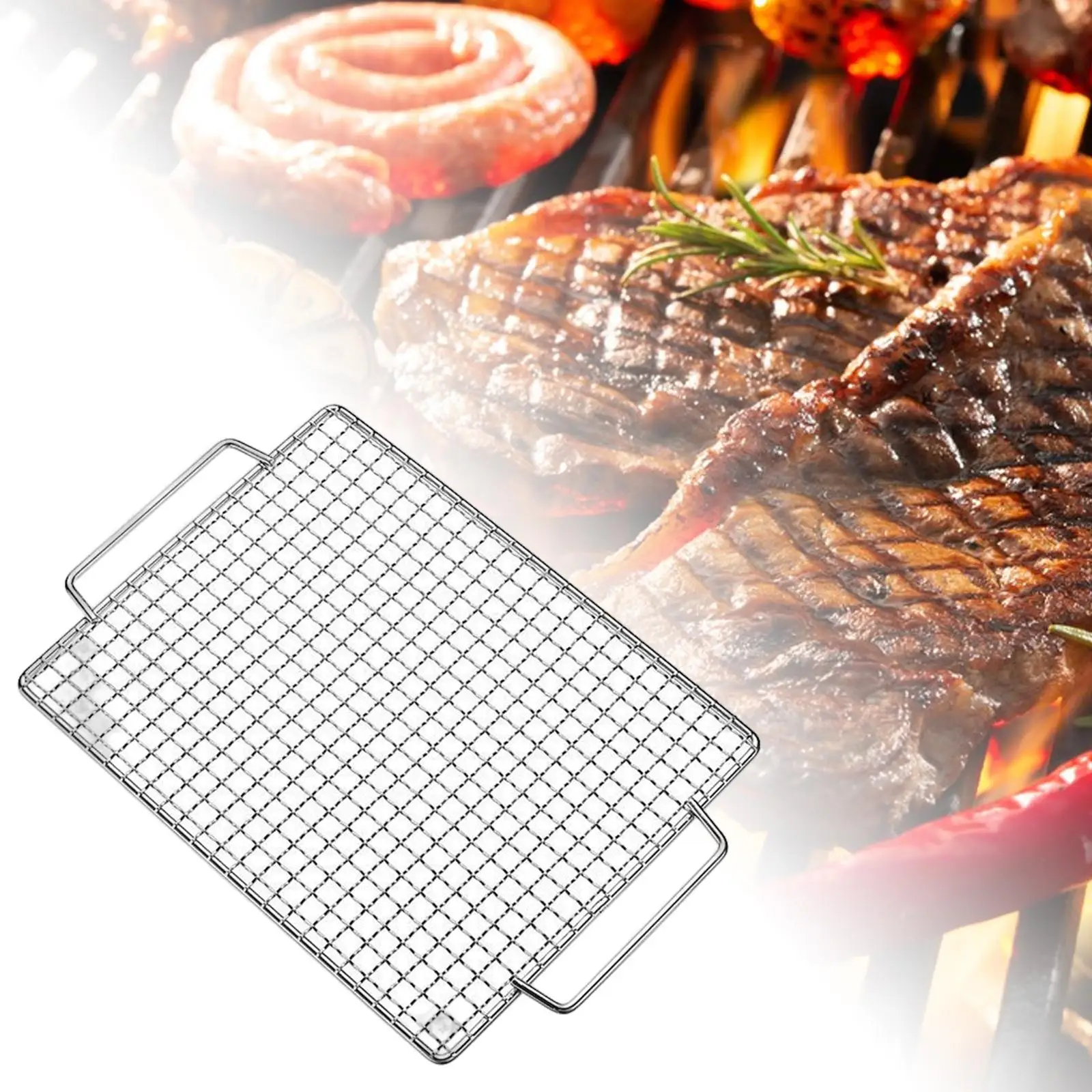 Portable Barbecue Grill Net Multifunction Stainless Steel Grill Pan Mesh for Cooking Camping Picnic Tool Garden Baking
