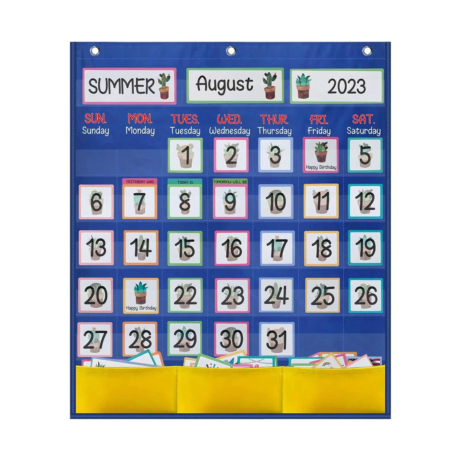 Monthly Calendar Pocket Chart Wall Hanging Educational Teaching Calendar for Kids Learning with 89 Cards for Home Decoration