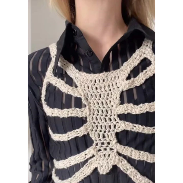 Crochet Skeleton Top, Grunge Fairycore Goth Top, Skeleton Corset