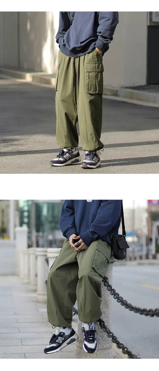 Japanese Fashion Brand Autumn New Loose Cargo Pants Men's Straight Drawstring Jogger Pants Cotton All-Matching Casual Trousers superdry cargo pants