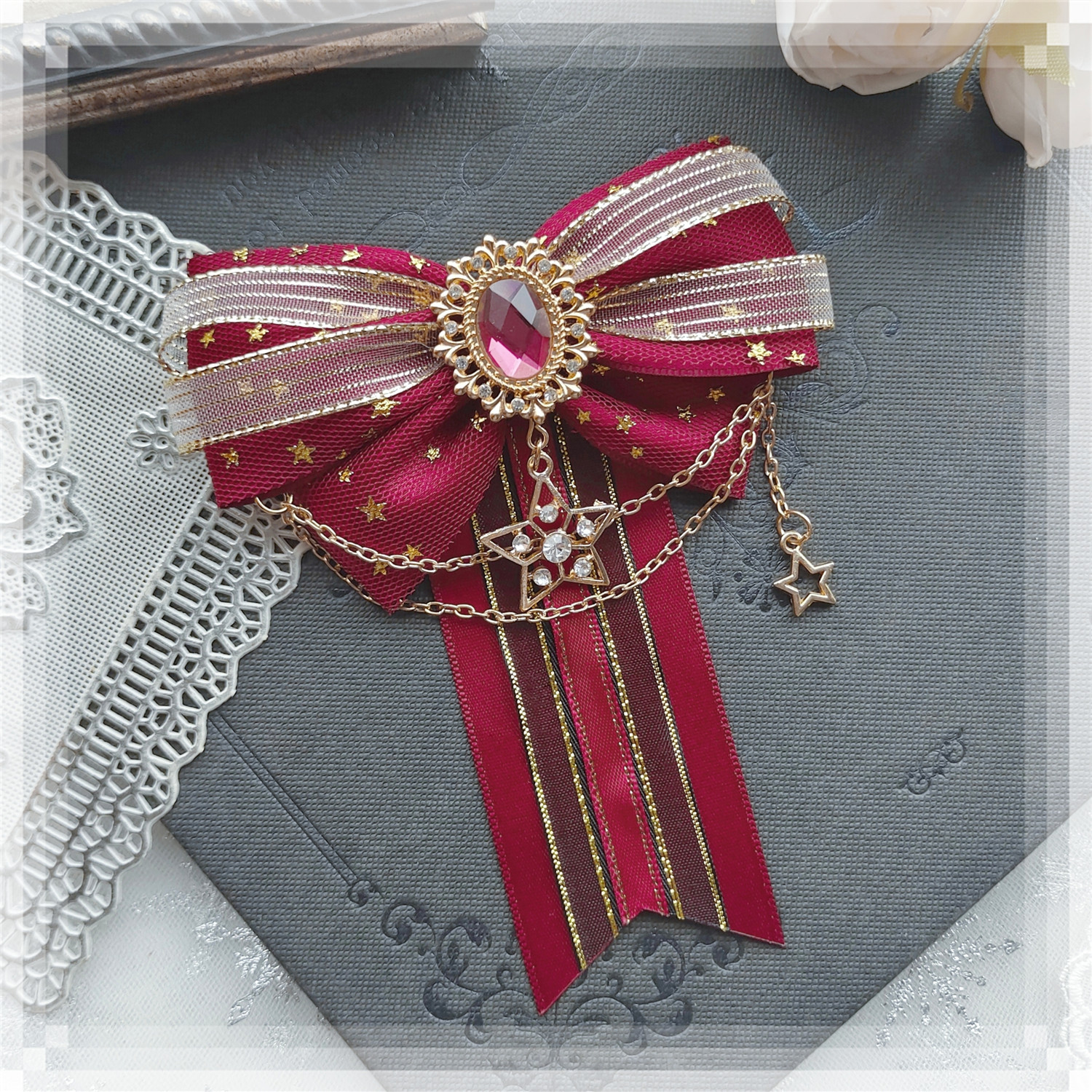 Luxus Frauen Fliege Brosche Original Garn Band Persönlichkeit Quaste Anhänger Mode Lolita Uniform Hemd Fliege Geschenk für Frauen – Detail 1
