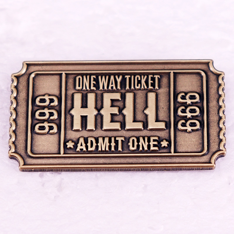 666 One Way Ticket Admit One Abzeichen Vintage Emaille Pin Brosche Halloween Schmuck Geschenk – Detail 1