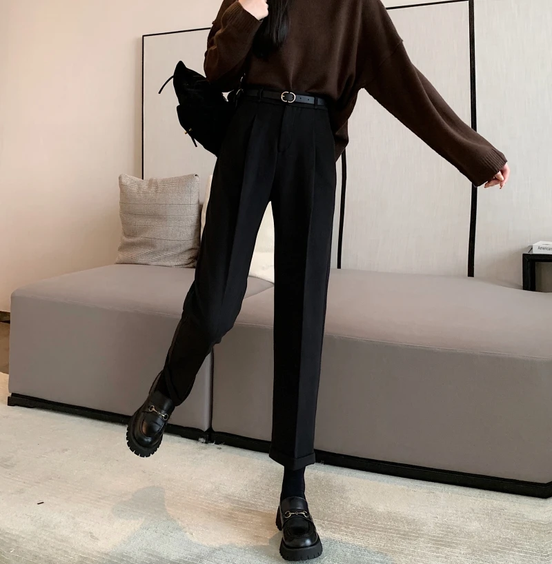N5115 New high waist slim straight pants warm casual trousers jeans