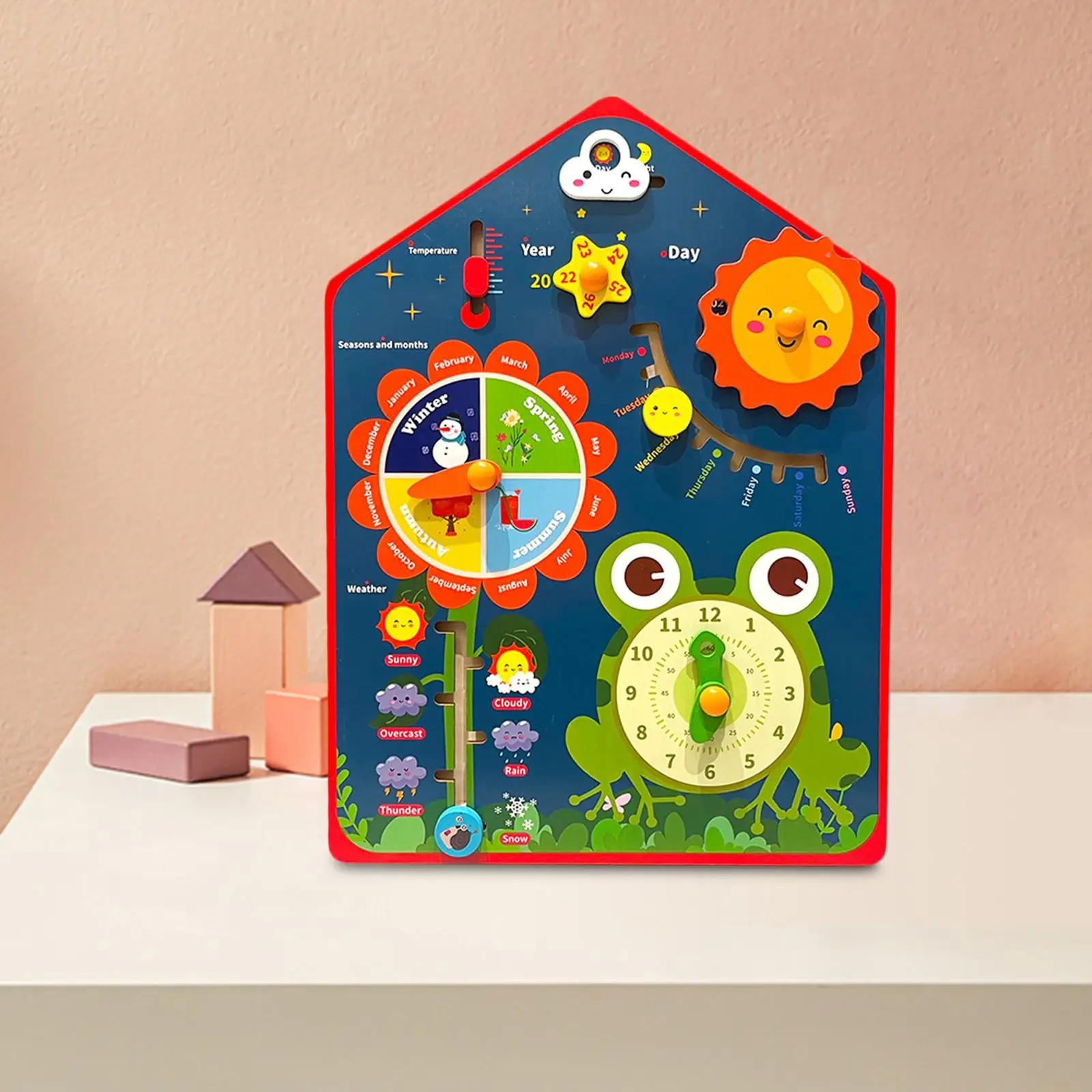 Wooden Calendar Clock Preschool Telling Time Weather Season Time for Girls