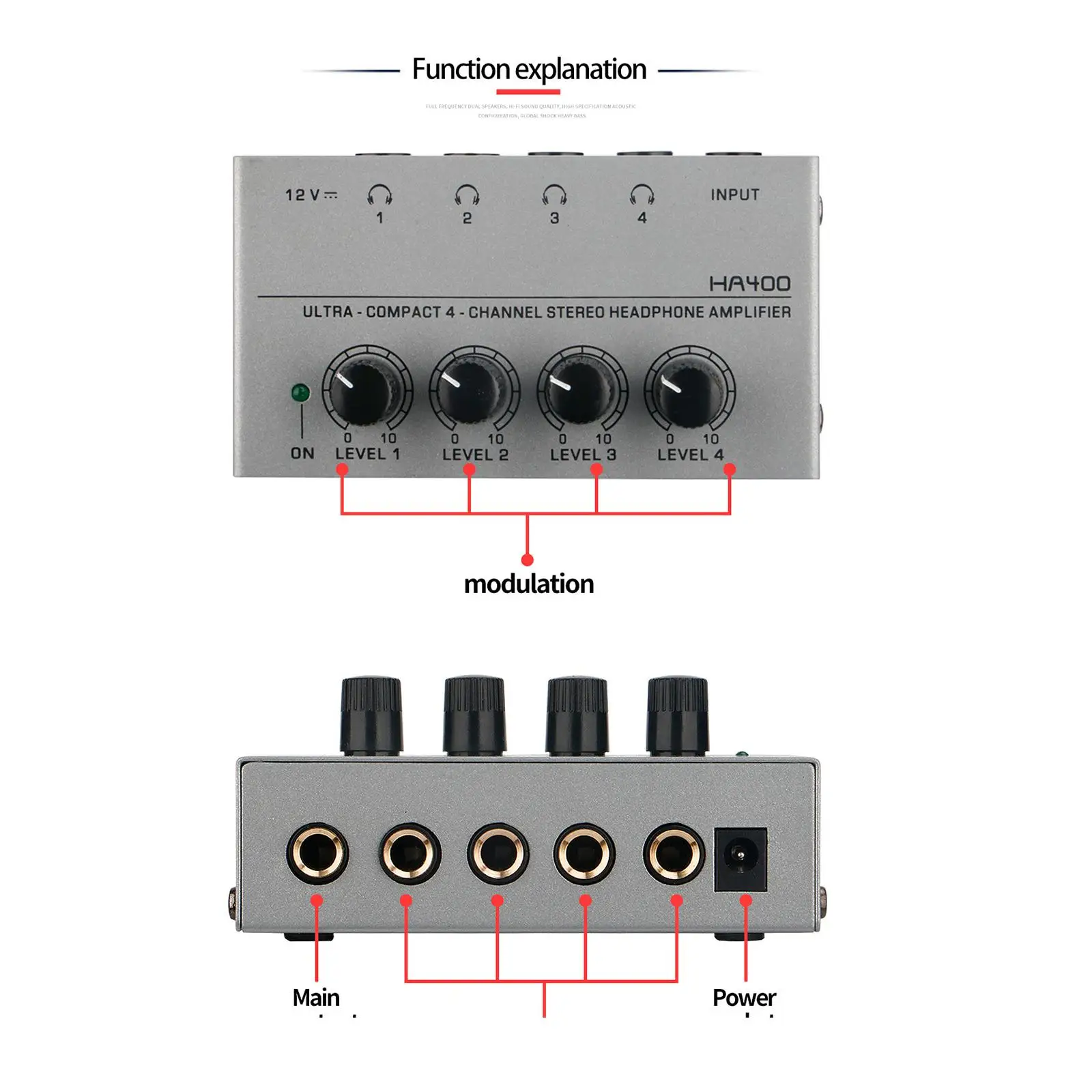 4 Channel Headphone amp Mixer Loudspeaker Professional Compact for Sound Reinforcement Home Recording Stage Performances