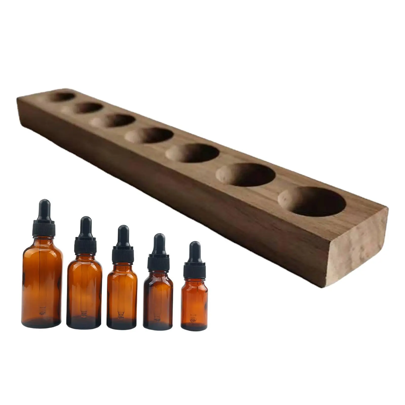 Rectangle Wood Essential Oil Display Stand with 7 Sots for 10ml Bottles Storage Rack Holder