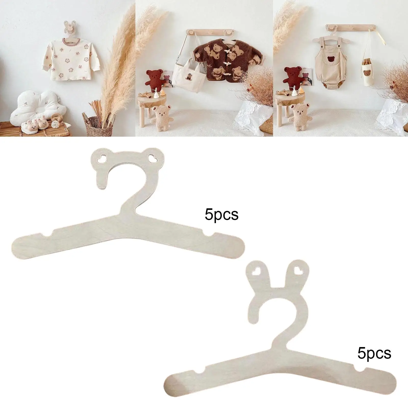 5 Pieces Wooden Creative Cute Accessories Children Clothes Hanger Hanger Rack Baby Clothes for Coat Pants Newborn Baby Gifts