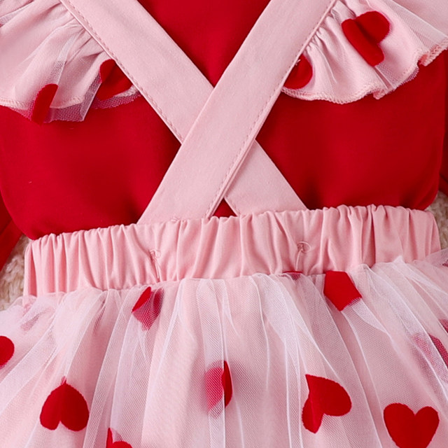 Aenbilo 0-3 Months Baby Girl Clothes Spring Outfits Ruffle Romper Love Heart Print Tutu Skirt Headband Leg Warmers 4 Pcs Set 0-3 Months