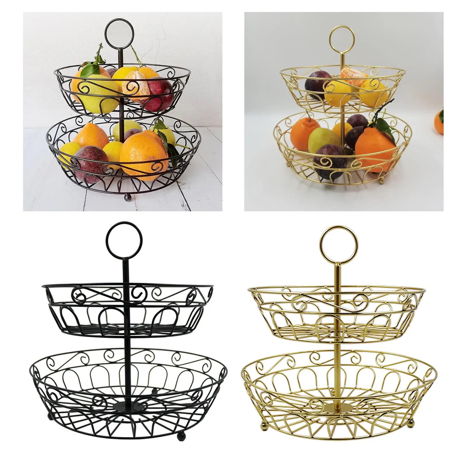Iron Fruits Storage Basket, Cake Stand Vegetable Fruit Basket for Home Restaurant