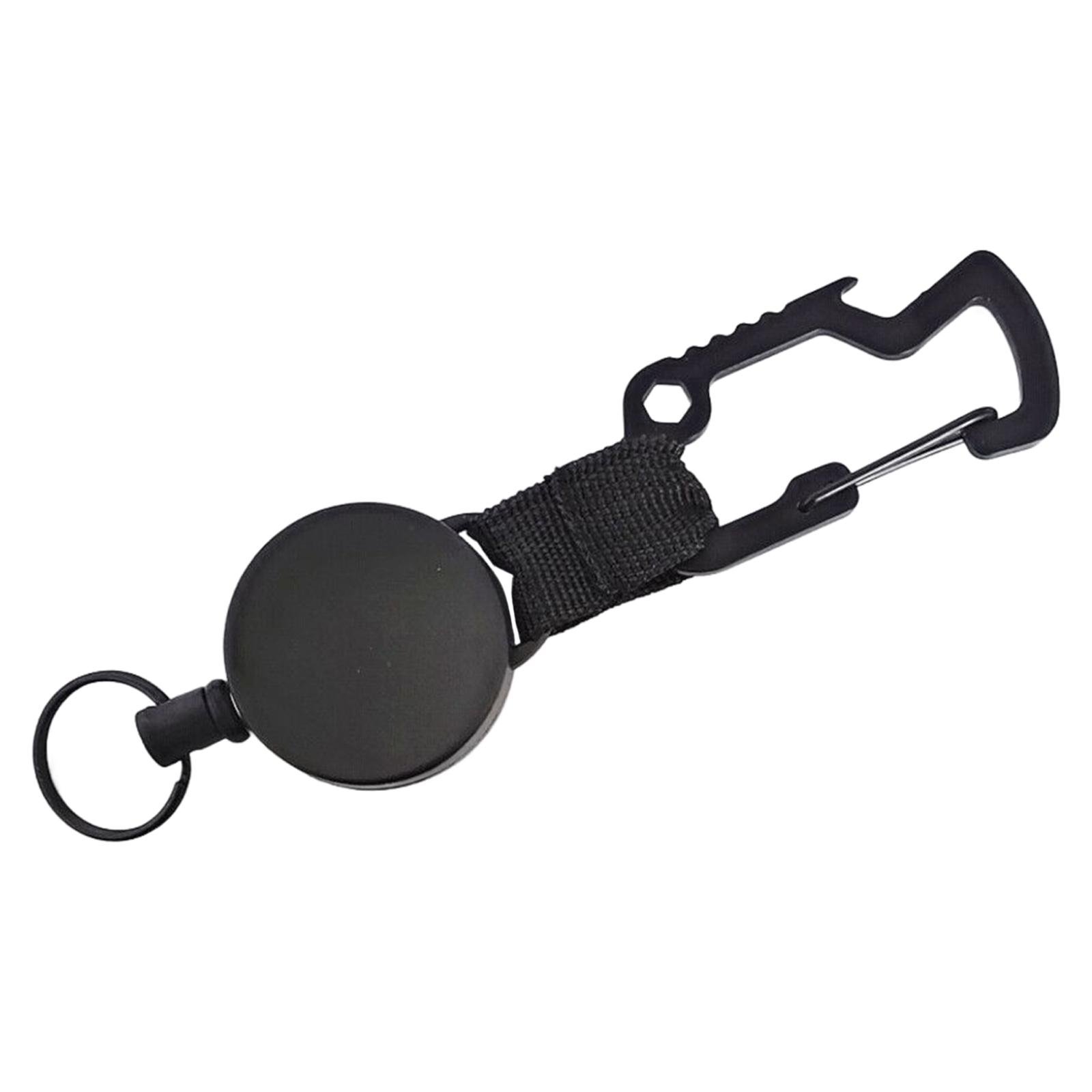 Retractable Key Chain Recoil Holder Multitool Carabiner Reel Clip W/ 24in Steel Wire Keeper ID Card Extendable for Backpacking
