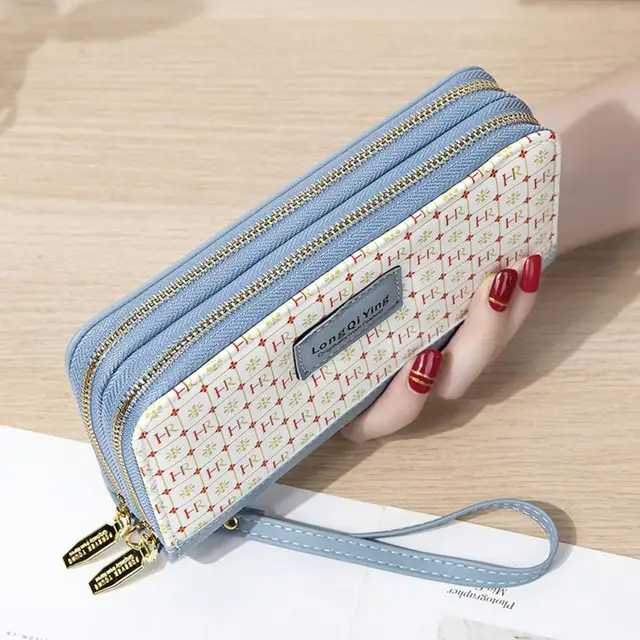 Fashion Woven Long Wallet Double Zipper Clutch Coin Purse Multi Card Slots  Mobile Phone Bag With Wristlet, Shop The Latest Trends