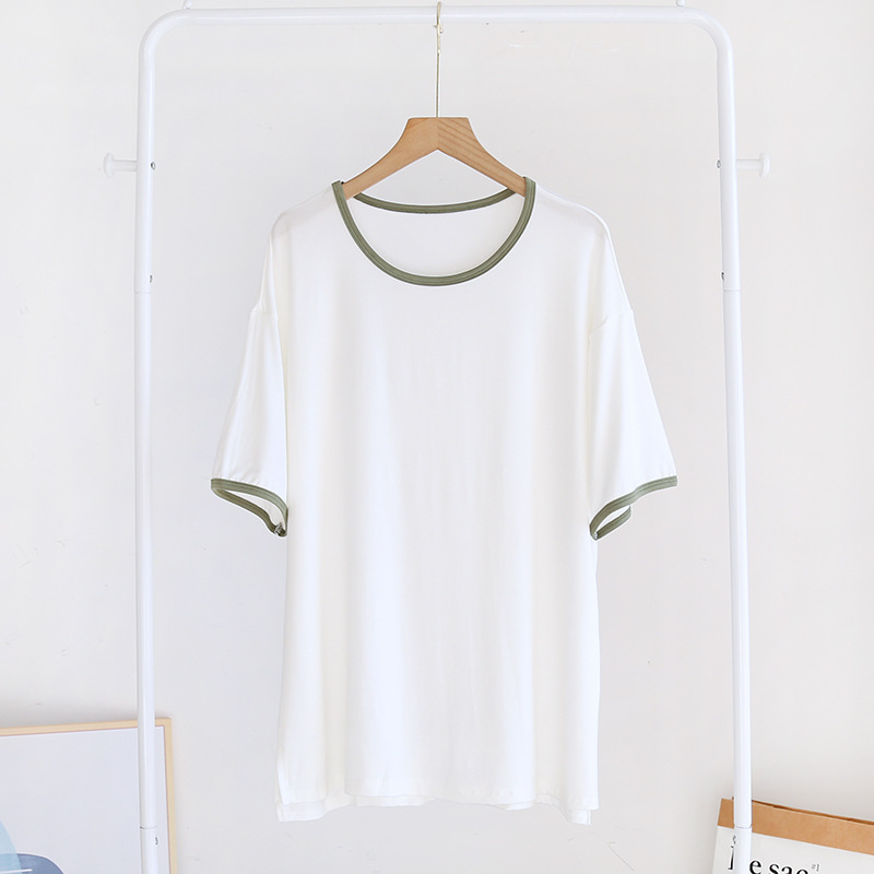 Neue Sommer-Damen-Pyjamas aus Modal, Kurzarm-T-Shirt, Einteiler, Kurzarm, Übergröße, Mehrfarbig, Lässige Homewear-Oberteile – Detail 4