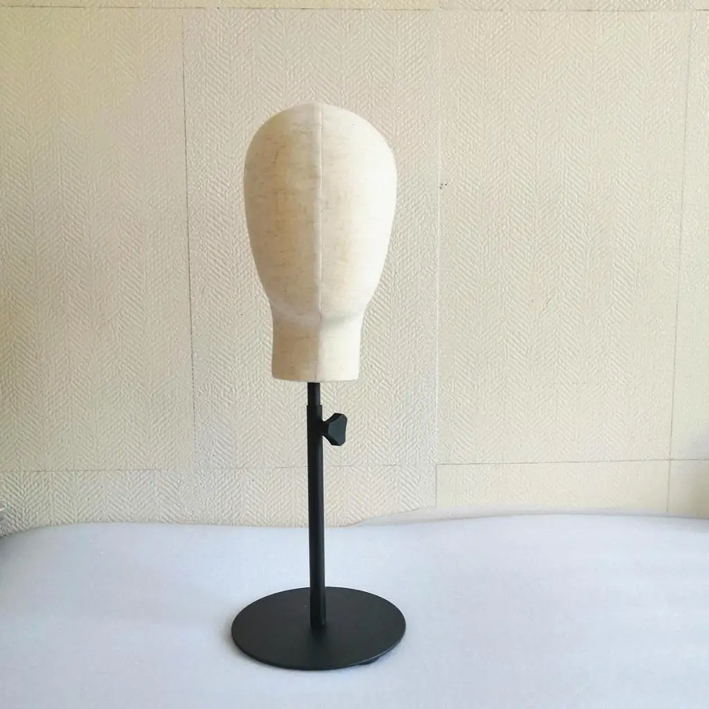21`` Durable Cork Canvas Mannequin Head for Making Styling Hat Headband Display Holder Stand Manikin Rack with Metal Base