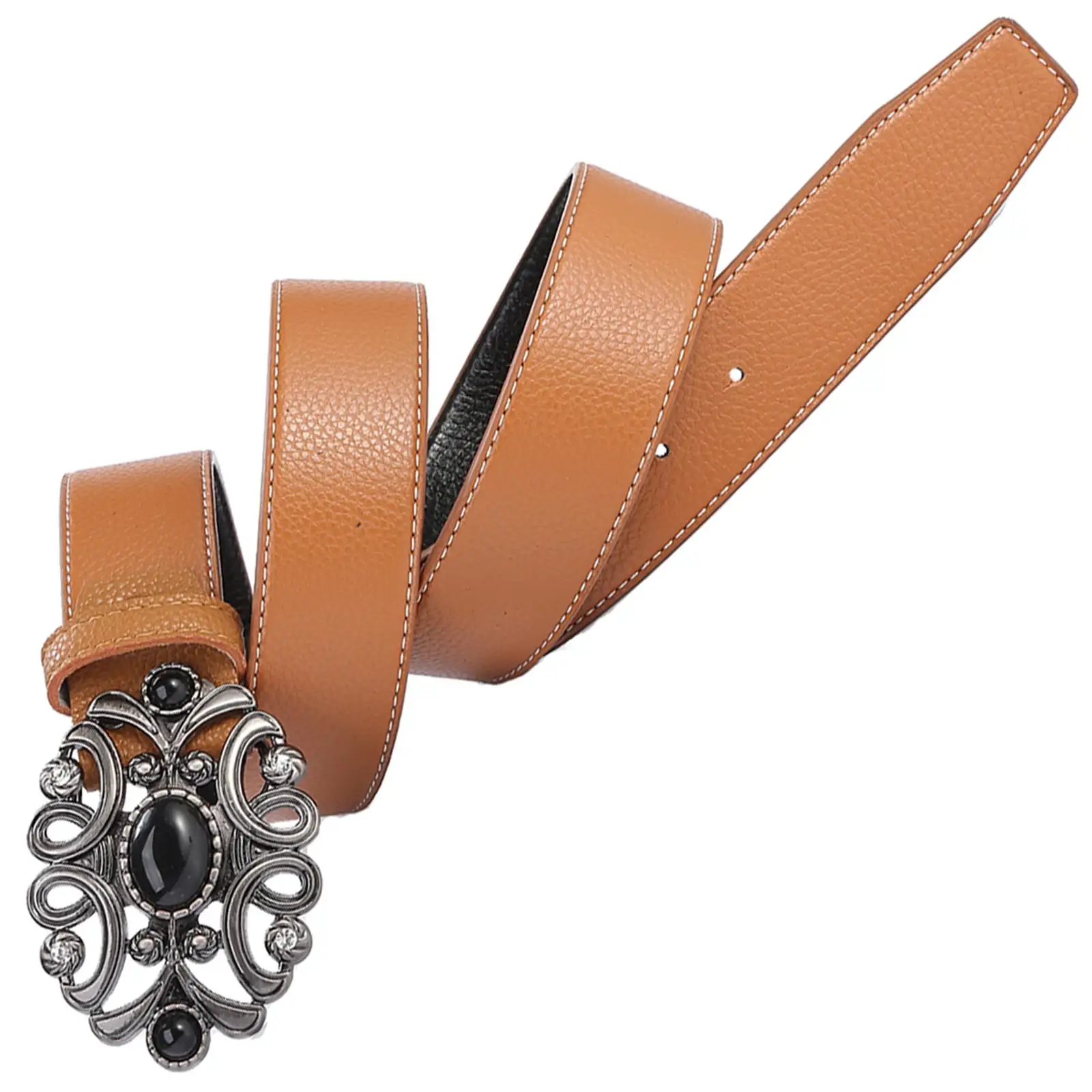 Western Belt Floral Buckle Strap Versatile PU Leather Belt  Unisex