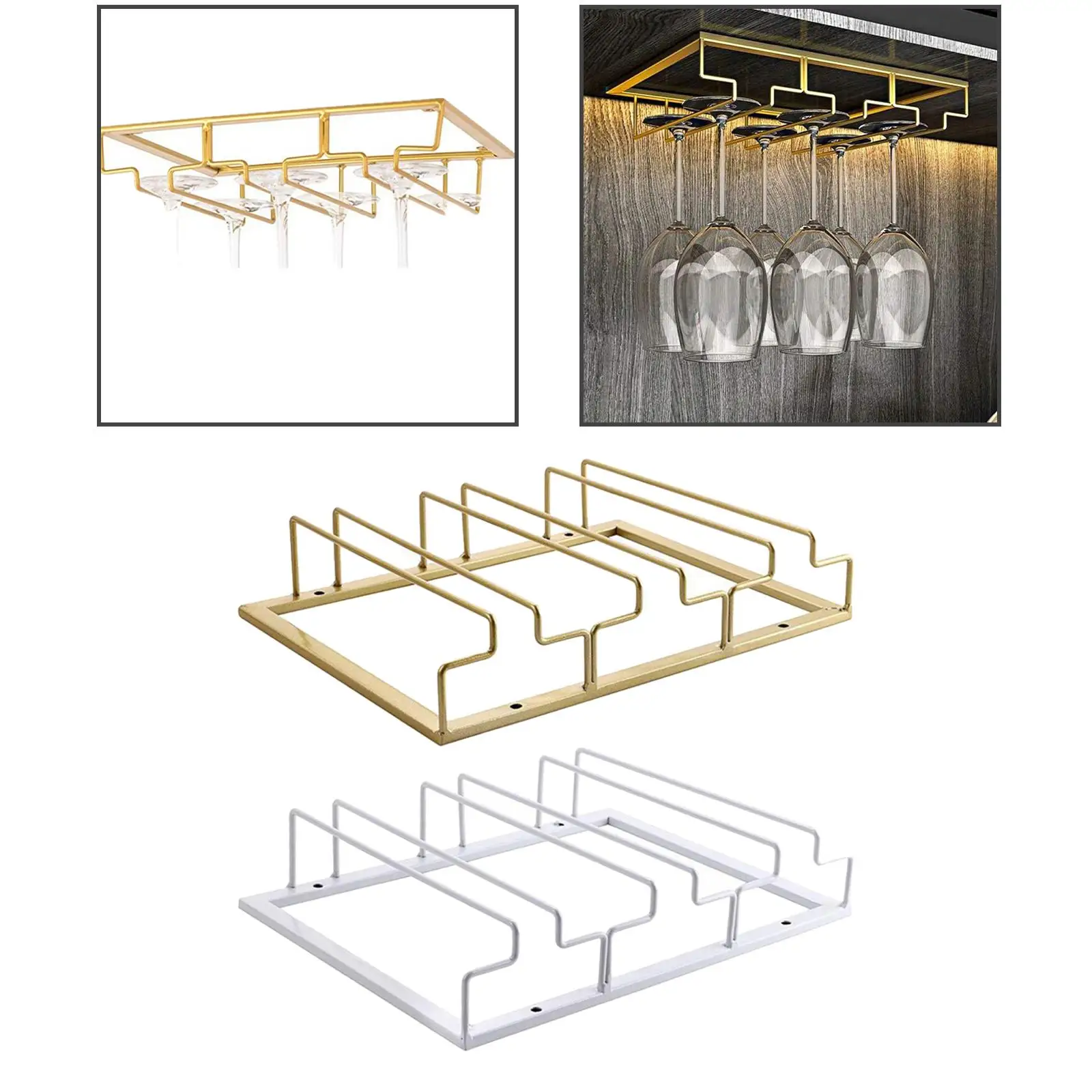 Stemware Rack Glass Holder under Cabinet 3 Rows Glass Hanger Rack for Buffet