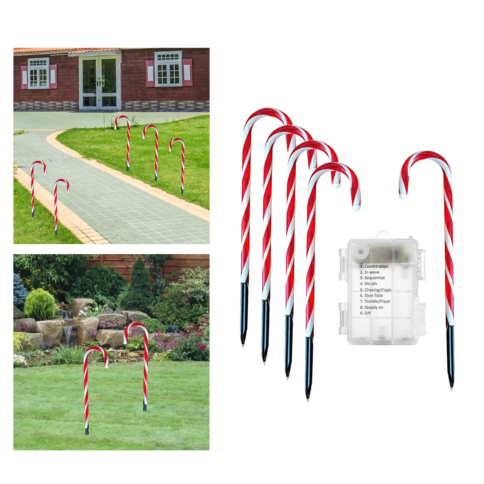 Christmas LED Lamps Ornaments Pathway String Candy Cane Battery Operated Lights for Holiday Backyard Lawn Garden