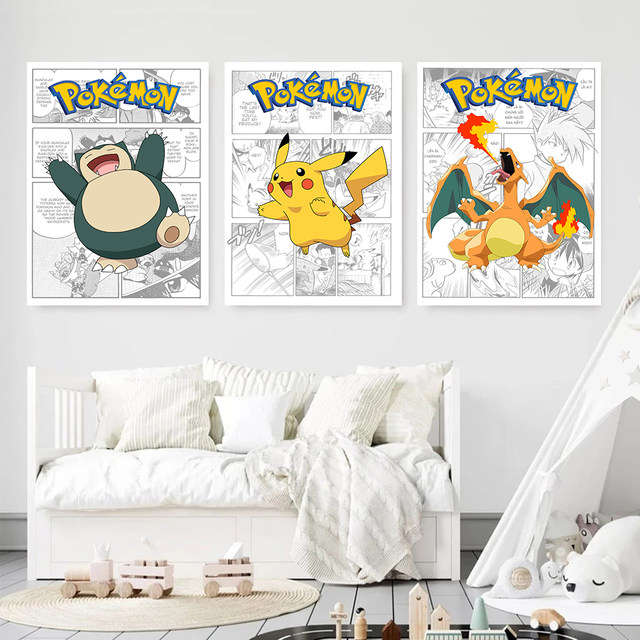 Pintura em tela anime pokemon poster arte minimalista pikachu blastoise  venusaur crianças quarto fundo da casa decoração da parede presentes -  AliExpress