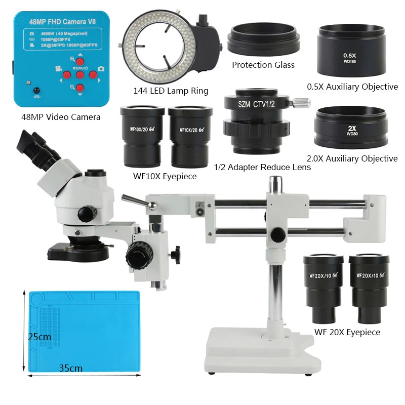 144 LED Light+5MP USB Camera Trinocular Boom Stand Zoom Microscope 3.5X-90X 