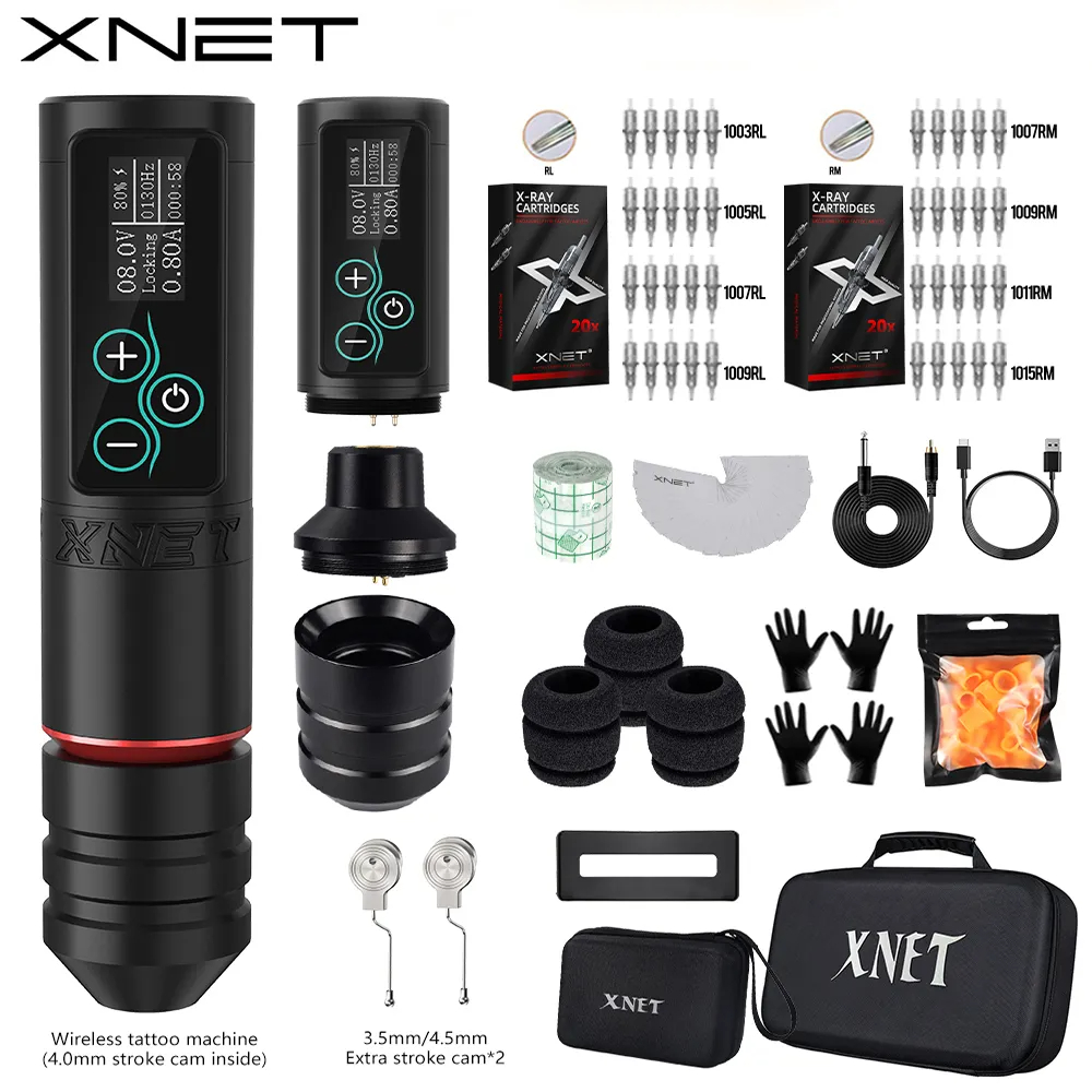 Best of XNET Vane Wireless Tattoo Machine Pen Kit With Extra 36mm Grip 3.5 / 4.5mm Strokes 40 Piece Mixed Tattoo Cartridges Tattoo Artist Reviews & Tips