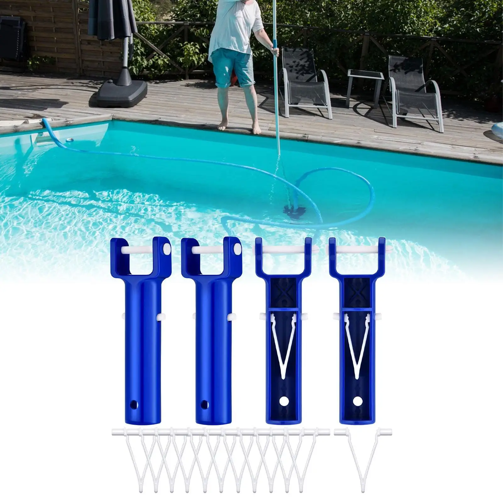 4x Pool Vacuum Head Handle Pool Accessory Sturdy Pool Brush Head Handle with V Clips for Swimming Pool Vacuum Pool SPA Vacuum