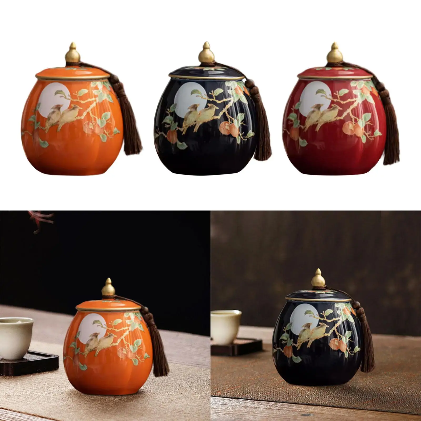 Tea Storage Bottle Jar Chinese Style Bright Colors Exquisite Smooth Ceramic Tea Canister for Sugar Loose Tea Decorations