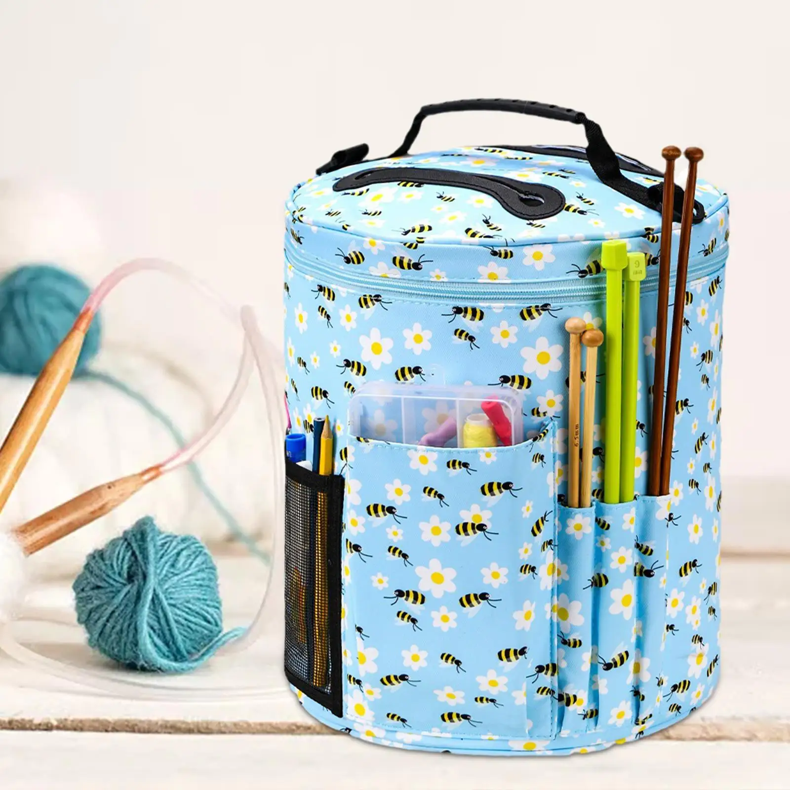 Yarn Storage Tote Knitting Bag Multipockets Case Empty Lightweight Large Capacity Gifts Travel Crocheting Organizer Storage Tote