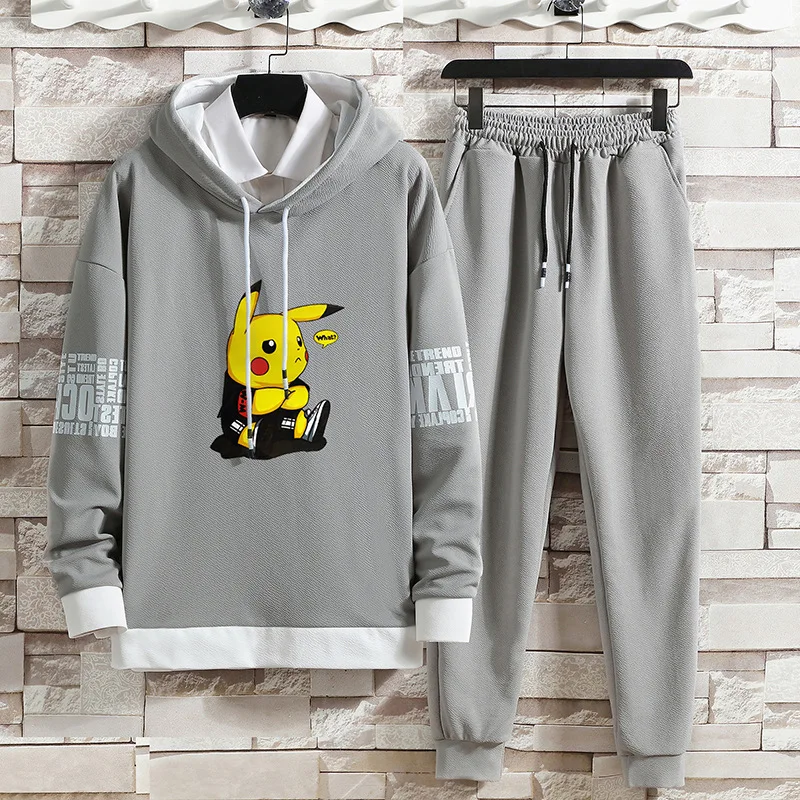 Pokemon Pikachu Hoodie Pants Set Cute Animation Sweater Pullover Pants Sweatshirt