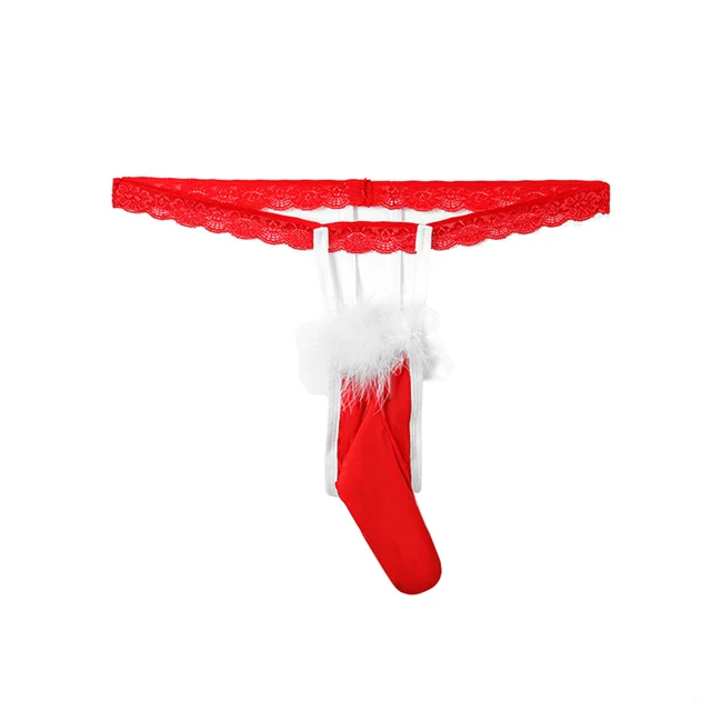 Tangas con temática navideña para hombre, ropa interior suave con espalda  en T, plumas esponjosas, contraste rojo y blanco, regalo divertido de  Navidad - AliExpress