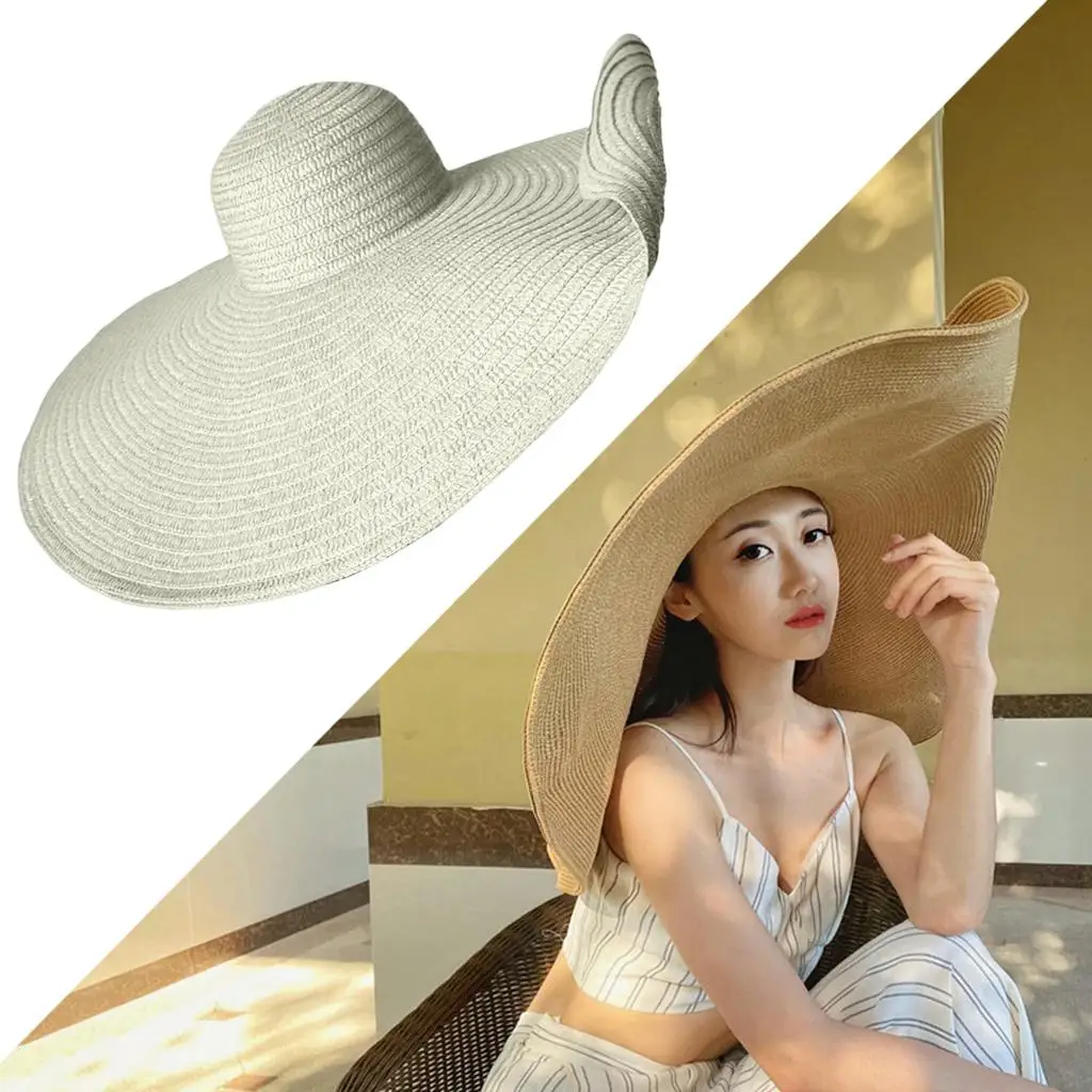 Women Beach Hat Summer Collapsible Wide Brim Roll up    Straw Hat