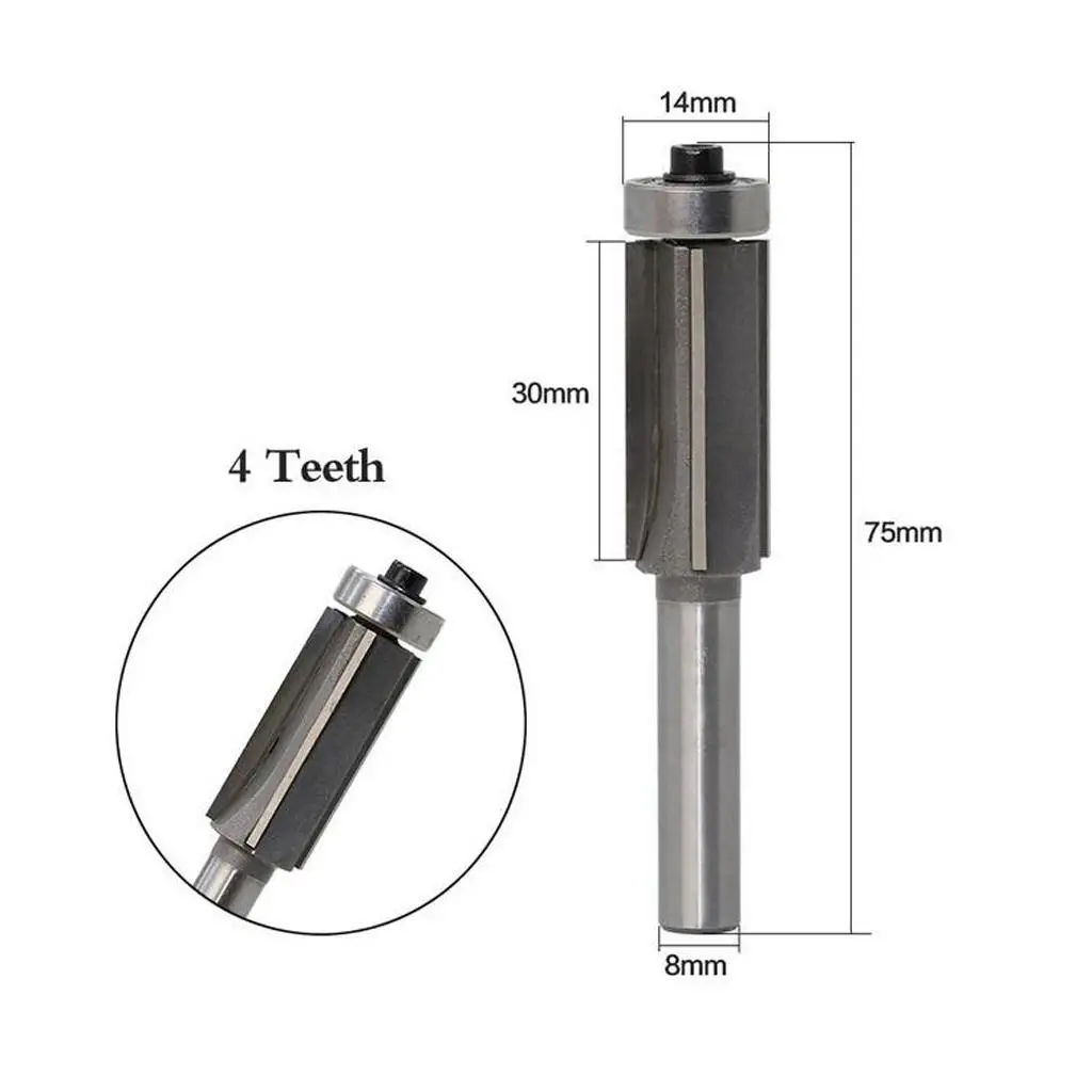 Mortise Template Flush Trim Router Bit Milling Cutter 8mm Shank with 14mm Bearing