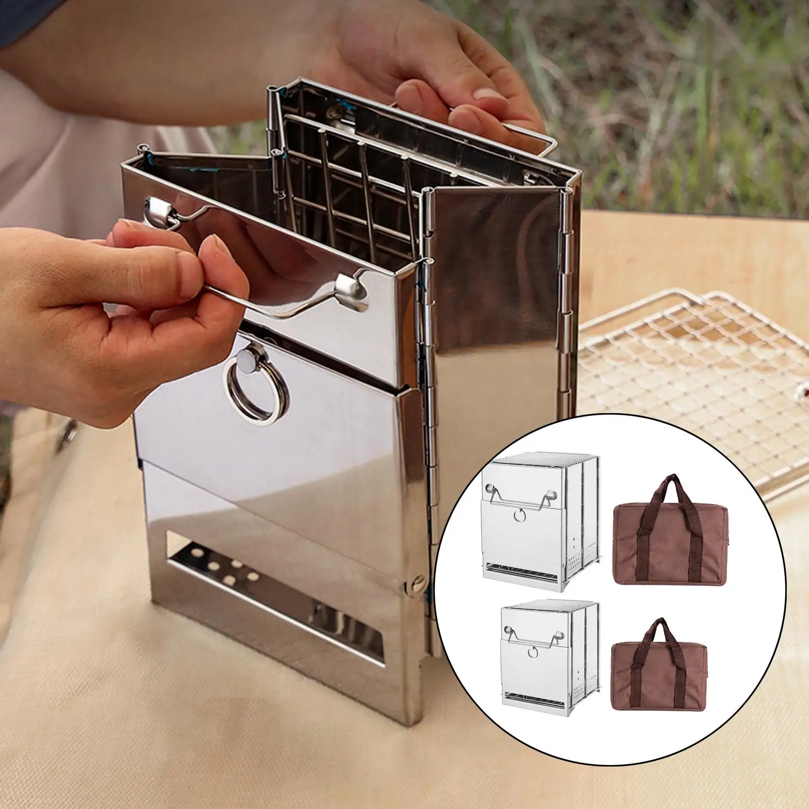 Outdoor Stainless Steel Camping Fire Stove Square Cooking  Stove