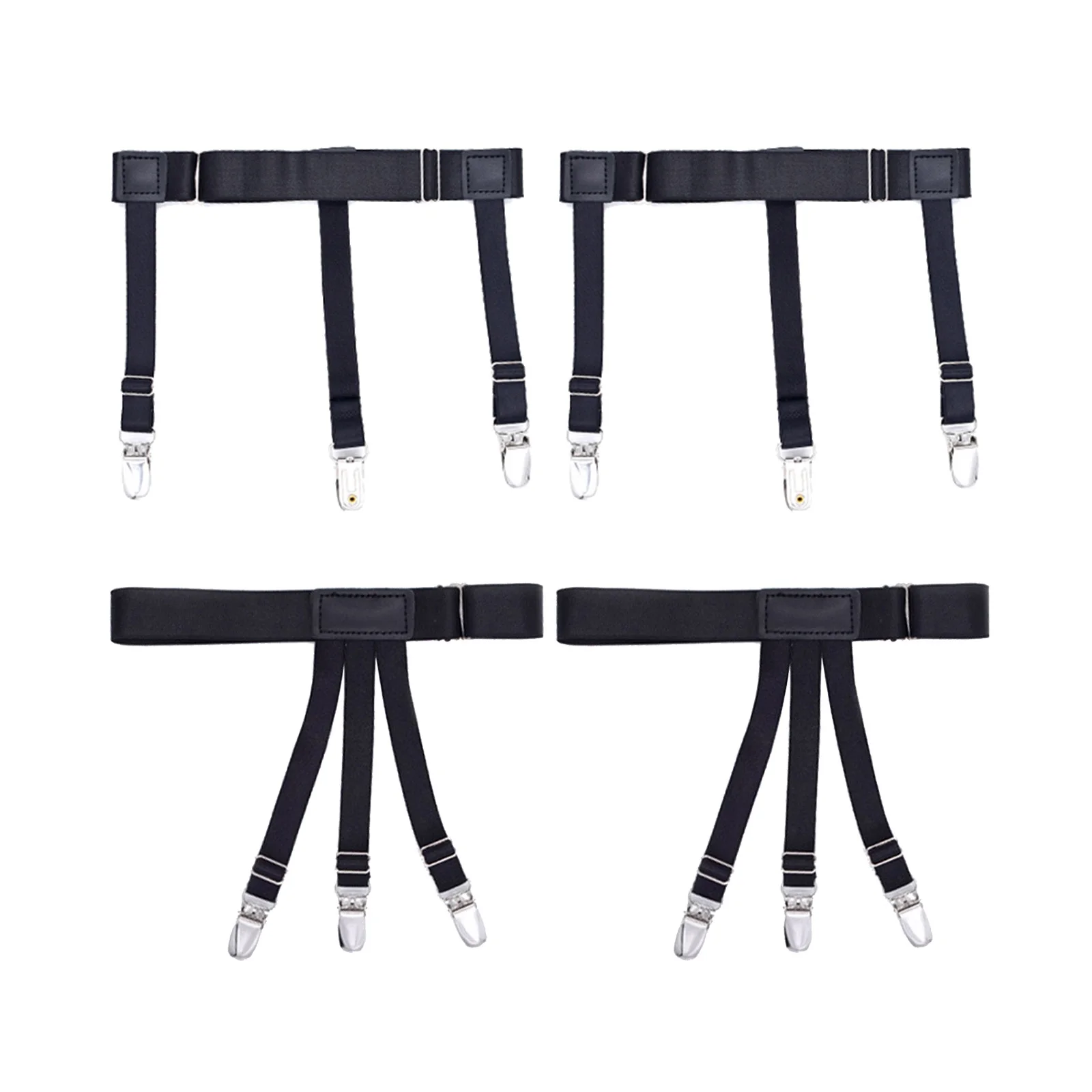 2x  Leg Garter Style  Shirt Holders Adjustable Elastic Shirts Garters with Non-Slip Clips for Professional Business Men