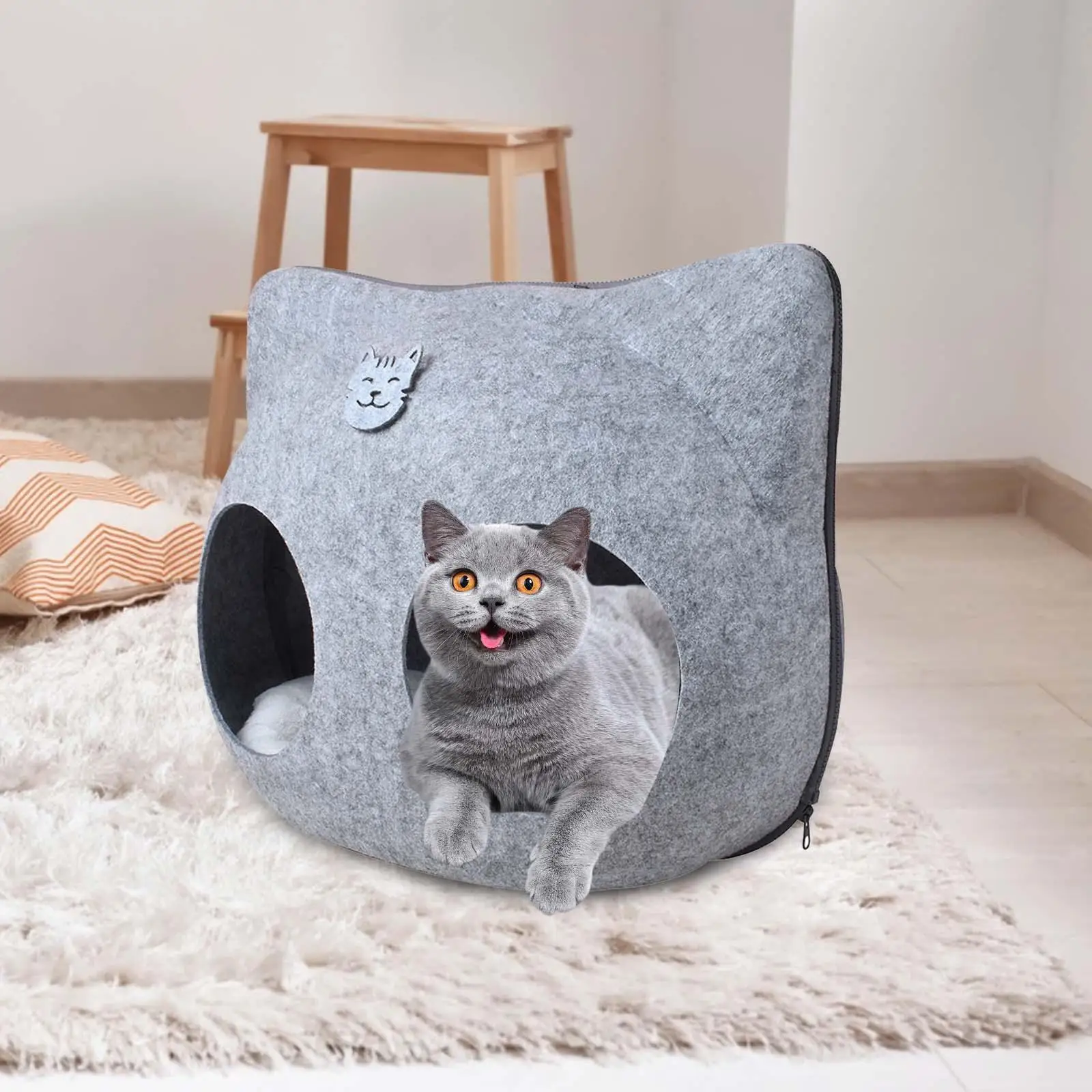 Bed Cute Enclosed Cat Bed Felt Cat Bed Cave Cat Nest Washable Detachable Comfortable Pet Bed for Cats and Small Dogs