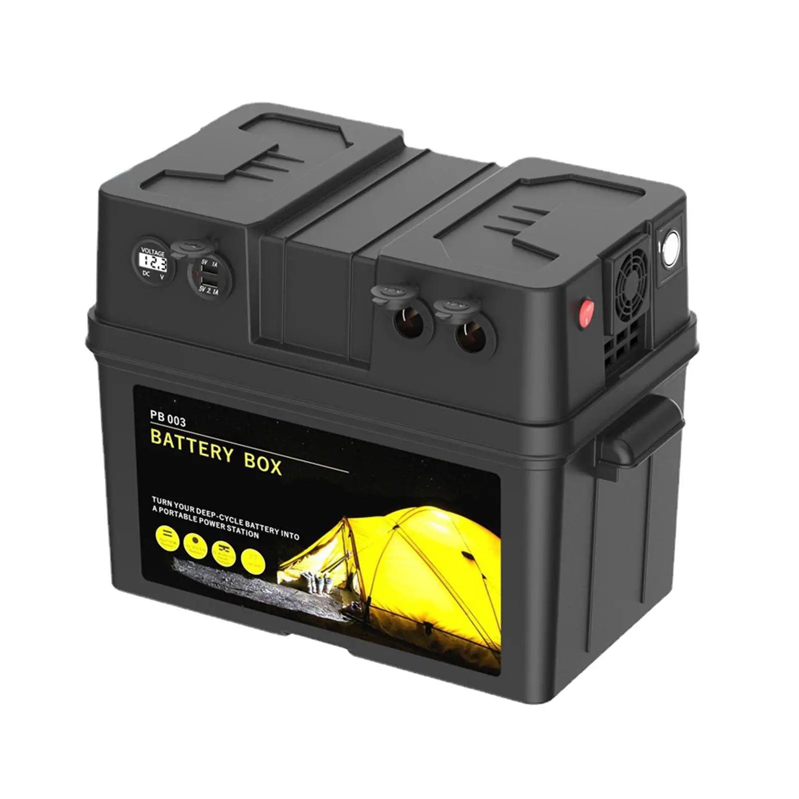 Trolling Motor Battery Box Dual USB Ports Heavy Duty Multifunction 12 V RV Battery Box for SUV Car Solar Camping Travel