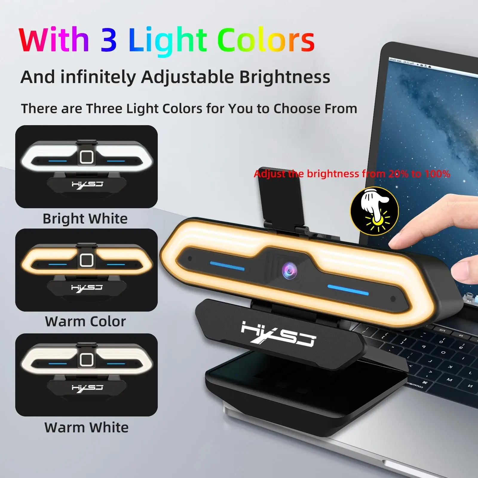 Full HD 1080P Webcam Light Effects AutoFocus Webcam 60FPS USB Web Cam for PC Laptops Video Calling Computer Plug and Play