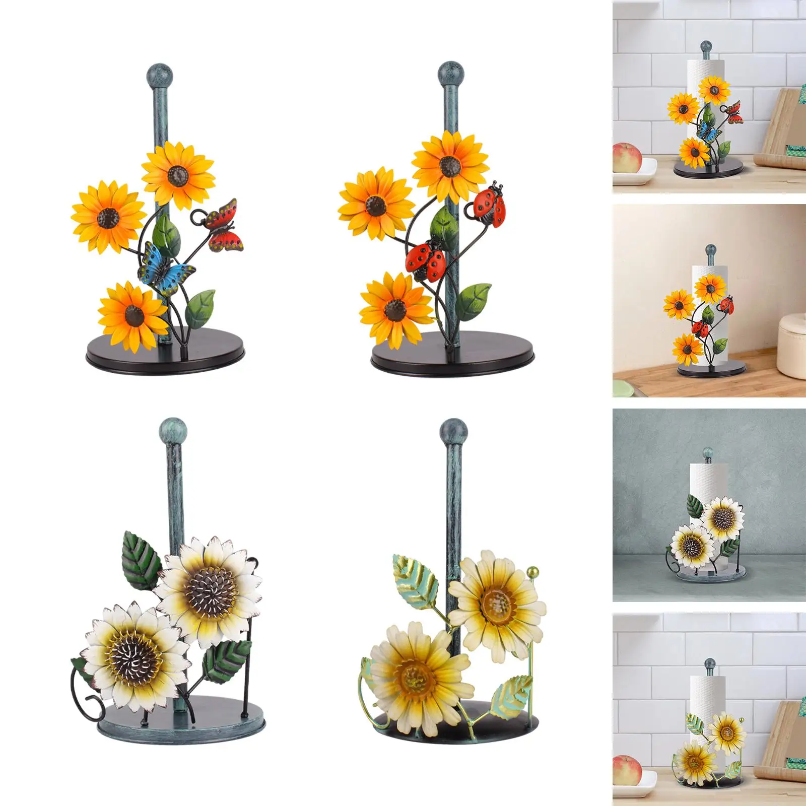 Stylish Sunflowers Paper Holder Countertop Storage Kitchen Roll Paper Towel Holder for Bars Kitchen Restaurant Indoor Washroom