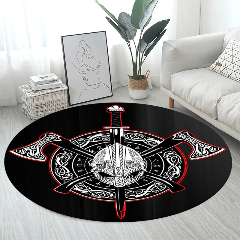 Viking Helmet Battle Axe Celtic Round Carpet Floor Mats