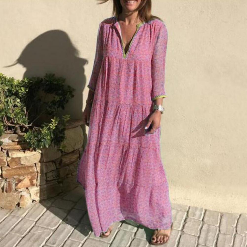 vestido maxi estilo boho, elegante, decote V,