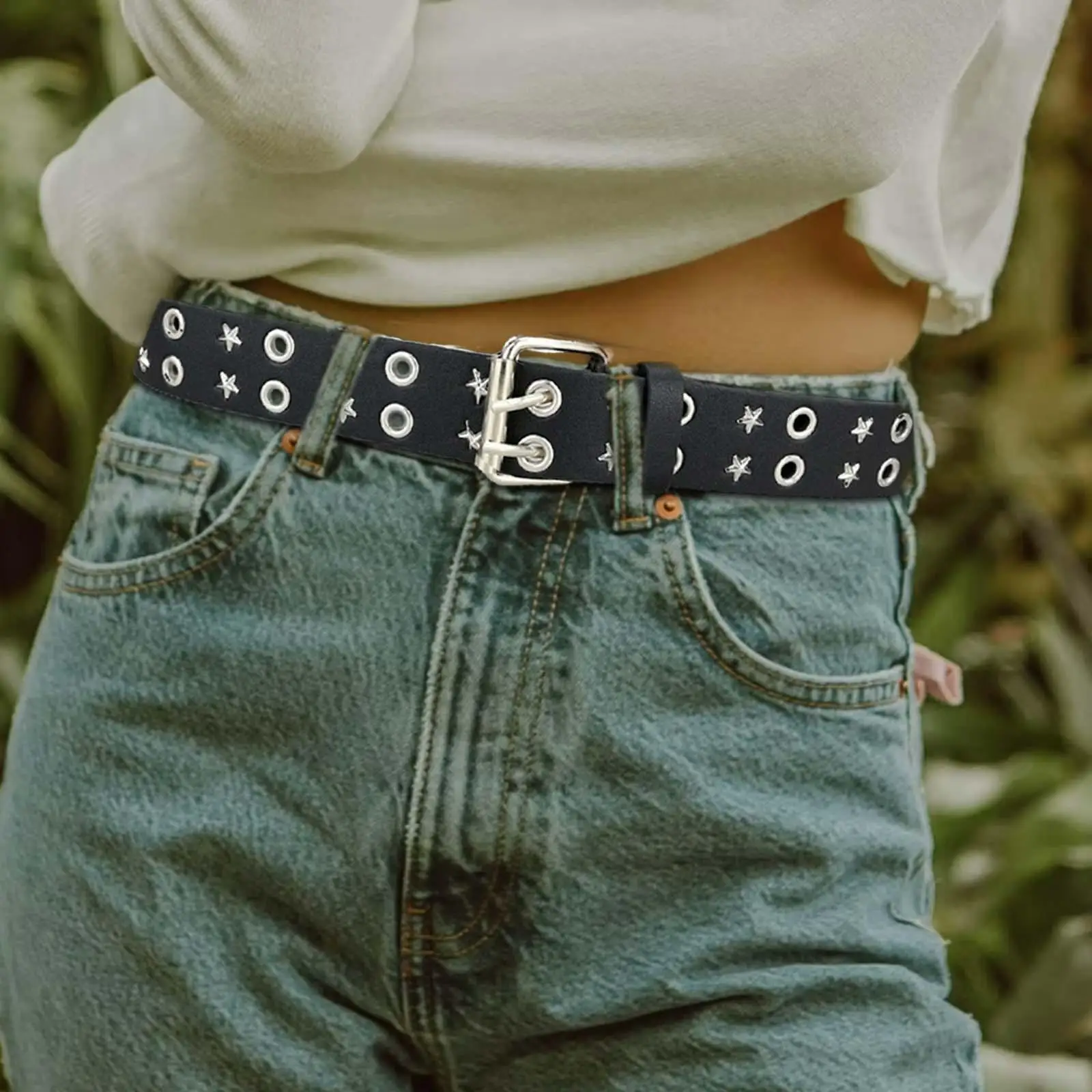 Double Grommet Belt for , Adjustable  Jeans Buckle  Belt for Unisex