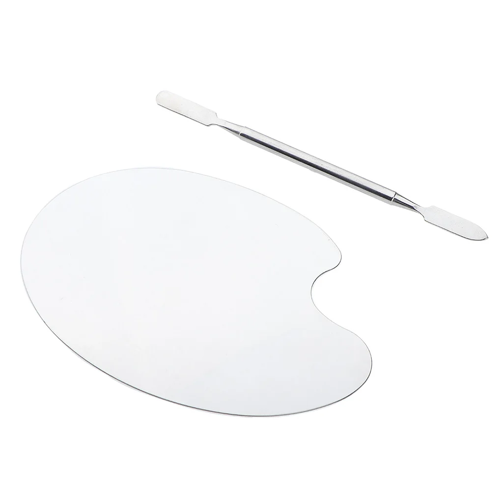 2Pcs Stainless Steel Cosmetic Palette with Spatula for Makeup /Lovers/